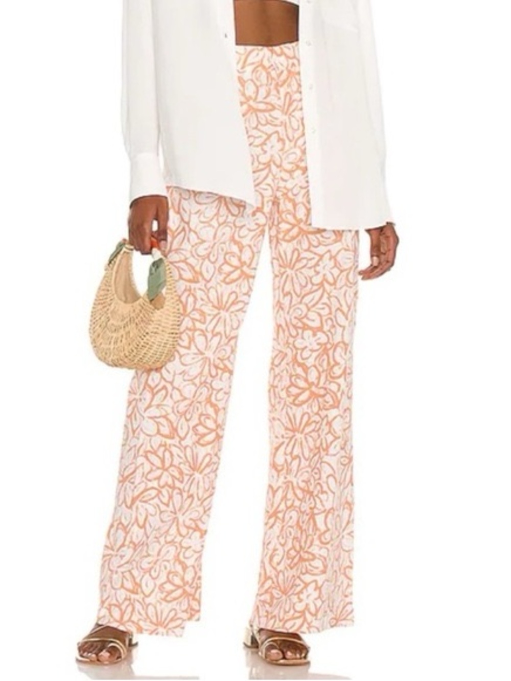 Free People Peach Floral Wide-Leg Pants